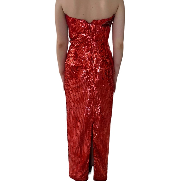 Vintage Las Vegas Alyce Designs Red Sequin Evening Gown Strapless 1980-1990s - Picture 8 of 16